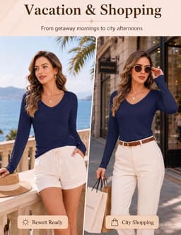 Thermisch T-shirt voor dames, lange mouwen, V-hals, elastisch, met duimgaten, sporttop voor de winter, voor hardlopen en fitness — thumbnail 3