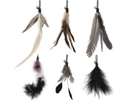 6 stuks kattenspeelgoed veren - reserveveren voor kattenhengel, veren met belletjes, speelgoed voor katten, zwart