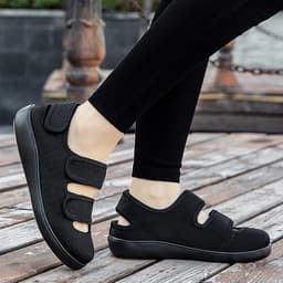 Vrouwen Klittenband Sandalen Mannen Verstelbare Extra Breed Gesloten Wandelschoenen Senioren Ademend Casual Schoenen Antislip EU43 Zwart — thumbnail 2