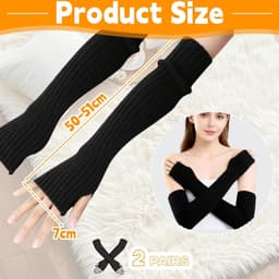 Armwarmers voor dames, 2 paar, thermische armwarmers, zachte lange vingerloze handschoenen, armwarmers, gebreide wol, armwarmers armen, armwarmers voor dames, winter, zwart, lichtgrijs — thumbnail 5