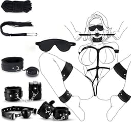 Bondage BDSM Kit Boeien, 7-delige bondage boeien set Fetisj bed boeien kits Handboeien Flogger Touw Kraag Oogband SM Spelletjes voor volwassenen voor vrouwen, mannen en koppels Seksspeeltjes — thumbnail 1