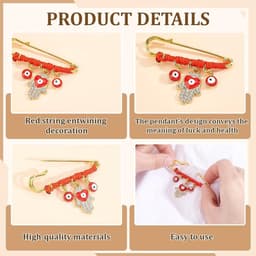 8 Hamsa geluksspeldjes roestvrij staal 5,8 cm rood koord — thumbnail 5