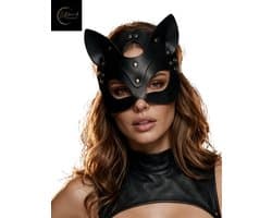 Festivallook – Luxe PU Masker | Zwart | Catwoman | Masquerade | Festival | Kostuum | BDSM | Carnaval | Halloween | Kinky | Rollenspel | Erotische Lingerie Accessoire | Sexy Lingerie | Lingeriesetje Dames | Cadeauset | One Size | Dare to Undress