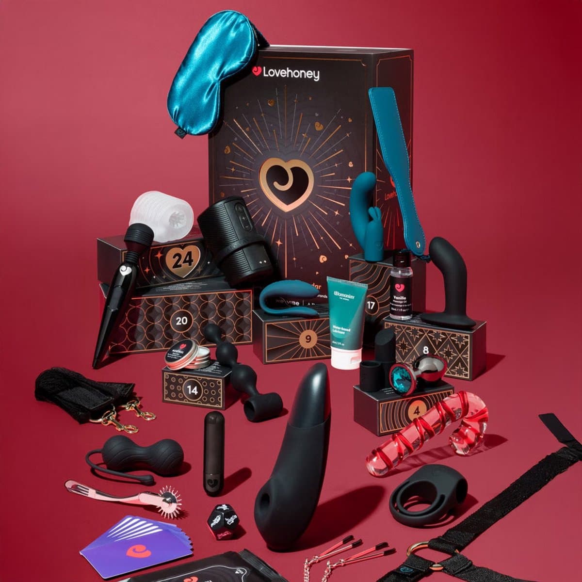 Erotische adventskalender 2026 voor volwassenen en koppels - Luxury - Lovehoney x Womanizer - 24 sensuele verrassingen - Womanizer Enhance, verbonden We-Vibe Sync Lite, Arcwave Zing - seksspeeltjes voor hem en haar - ondeugend kerstcadeau — afbeelding 1