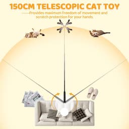 Extra lange kattenhengel (150 cm), interactief kattenspeelgoed met 6 hangers, stabiele kattenhengel van carbon, uittrekbare speelhengel voor katten voor actieve katten, binnen en buiten — thumbnail 5