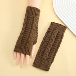 1 stuk vingerloze winterhandschoenen voor heren en dames, gebreide warme armmouwen met duimgaten, zachte pols handschoenen, korte gedraaide handschoenen, wollen halve vinger open, warme en koudebestendige polsbeschermers, arm mouwen,Kaki — thumbnail 1