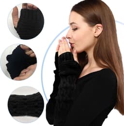 Allecto plus - Lange gebreide armwarmers voor dames, vingerloze handschoenen met duimgat. — thumbnail 6