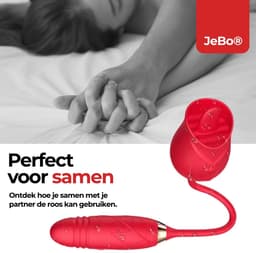 De Roos - 2 in 1 Tong Vibrator met Stotende Dildo - Gspot Stimulator - Clitoris - seksspeeltje - sex toy - luchtdruk - Rood — thumbnail 2