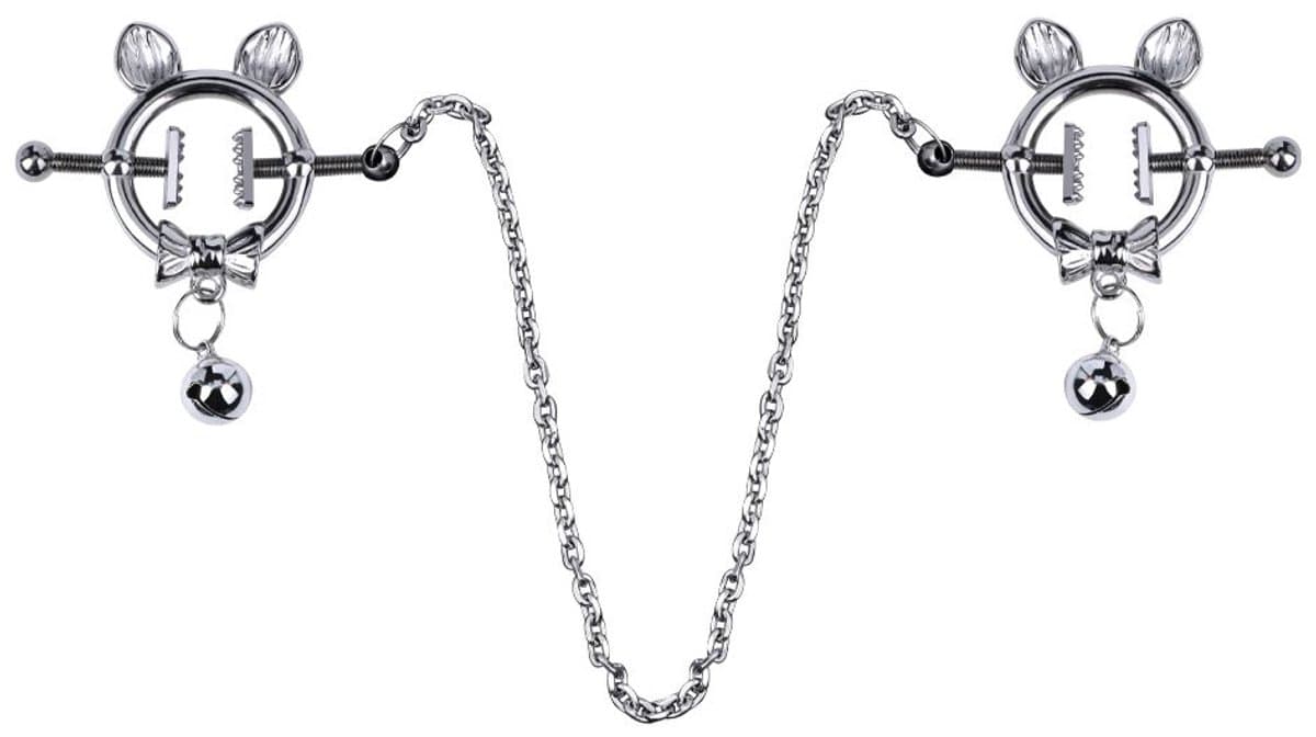 Kiotos - Kittenoortjes met Strik en Belletje - Tepelklemmen met ketting — afbeelding 1