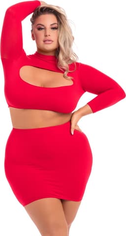 Pink Lipstick Lingerie Top en rok set -3XL/4XL- STOP & STARE 2PC Rood — thumbnail 2