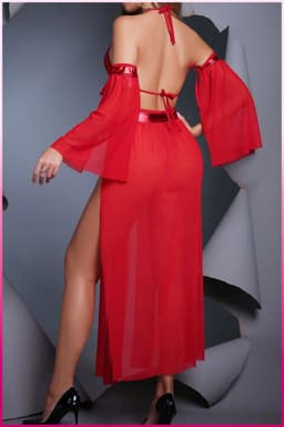 Purple-Daisy Fantasie buikdanseres kostuum voor vrouwen Sexy fantasie kostuum en sexy nachtjapon voor vrouwen 5 deliğe PDS0048-R - Maat S/M - ROOD — thumbnail 4