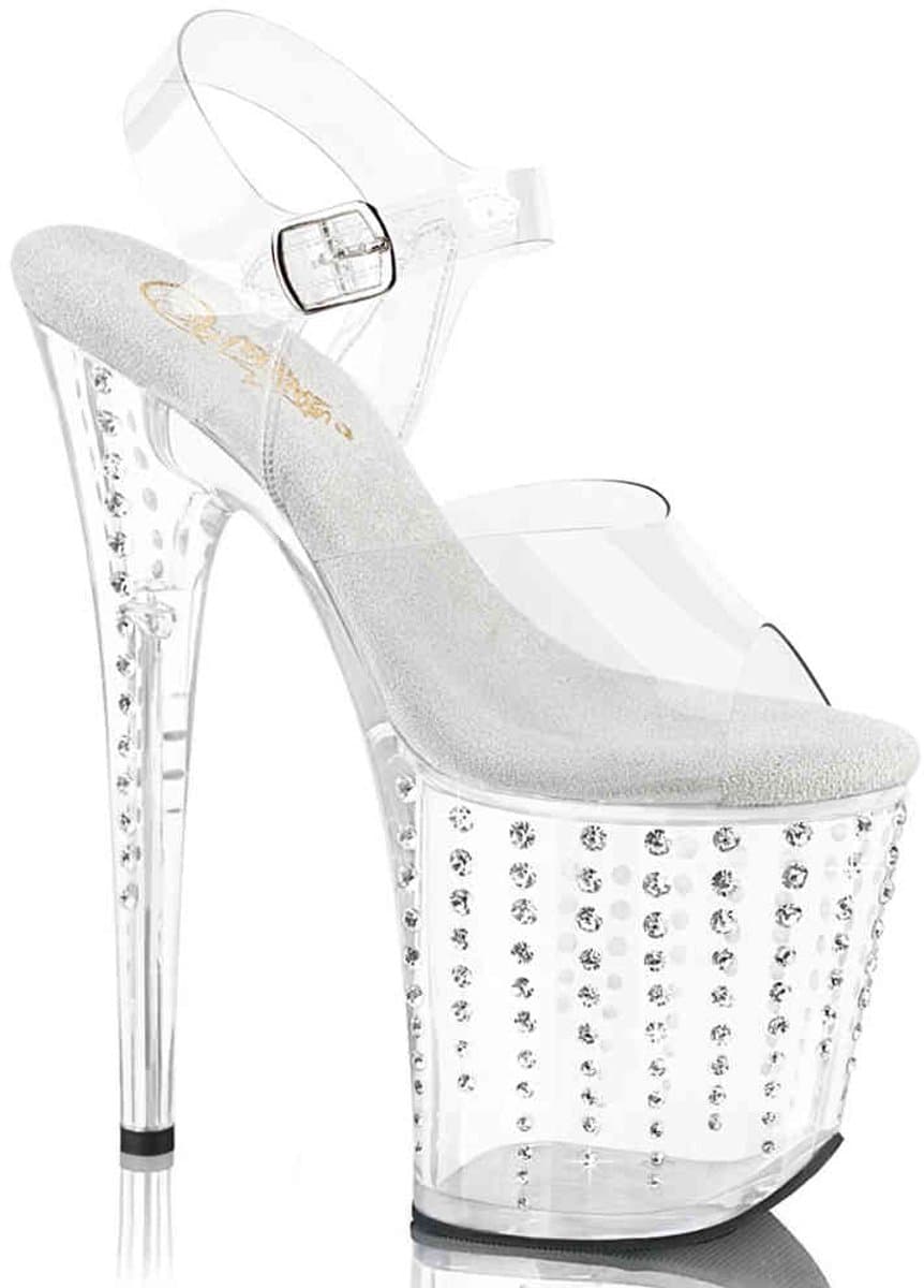 Pleaser - FLAMINGO808TDRS Sandaal met enkelband, Paaldans schoenen - US 7 - 37 Shoes - Wit/Transparant — afbeelding 1