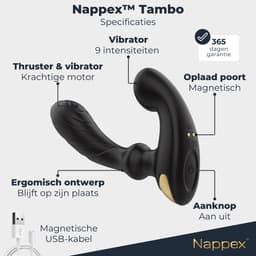 Prostaat Vibrator Mannen - Nappex™ Tambo Prostaat Stimulator - [ Incl. Krachtige Prostaat Thruster ] Vibrerende Buttplug - Anaal Vibrator - Dildo - Erotiek - Anale Speeltjes - Kamasutra - Sex Toys voor Mannen & Koppels - Zwart — thumbnail 5
