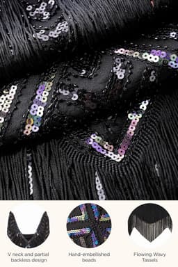 Dames Charleston Jurk Jaren 20 Flapper Kostuum Jurk met Glitter en Franjes — thumbnail 5