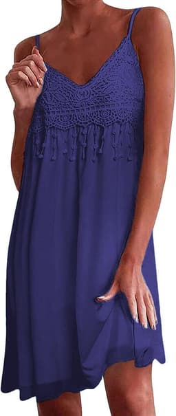 Zomerjurk Dames Kant met Franjes en Spaghettibandjes - Mini Jurk Mouwloos Boho Strandjurk — thumbnail 1