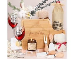 Bruidspaar Cadeauset - Huwelijksgeschenken - Feestelijke Gelegenheden - Gegraveerde Glas & Bamboe - 30x9.9cm - Wit