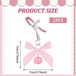Oneay Tepelklemmen set van 2 stuks – Verstelbare RVS klemmen met ketting en bel – Accessoire voor volwassenen – Roze — thumbnail 2