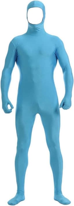Blauwe Spandex Zentai Bodysuit met Gezichtsopening, Stretch Kostuum voor Volwassenen en Kinderen — thumbnail 1