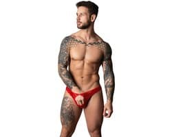 Male Power Sexy Open Ring Thong met Kobalt penisring - Rood - Maat L/XL
