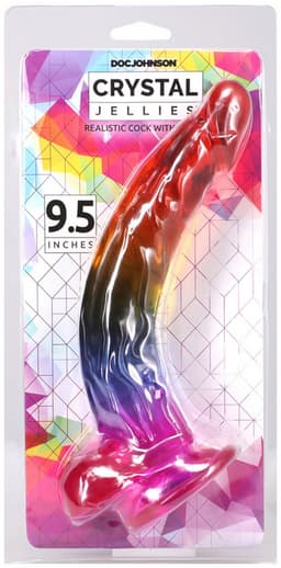 realistische cock met ballen - 9,5 / 24,1 cm - regenboog — thumbnail 4