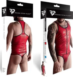 Regnes Fetish Planet – Wetlook Heren mouwloos t-shirt – Rood - Maat M — thumbnail 3