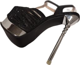 JUMEX- EROTISCHE PUMP-BLACK-STRASS-SILVER STILETTO HEEL-40 — thumbnail 4