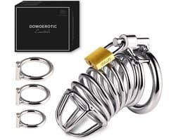 DOWO® - Kuisheidskooi - Metaal - Peniskooi - Kuisheidskooi voor Mannen - Chastity cage - Staal - met Premium Messing Slot - 3 Maten