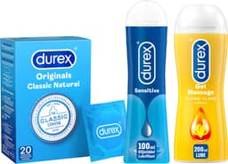 Durex - 300ml Glijmiddel - Play Massage 2/1 Sensitive 200ml - Sensitive Gel 100ml - 20 stuks Condooms - Classic Natural - Voordeelverpakking — thumbnail 1