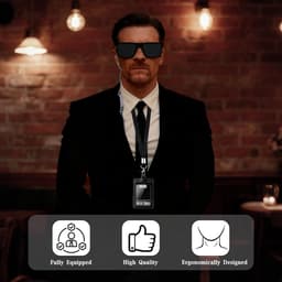 Agent Costume Accessory Set, Men in Black Fancy Dress Including Black Sunglasses, Tie, Earphone, ID Card & Card Holder - ShopVlot — thumbnail 5