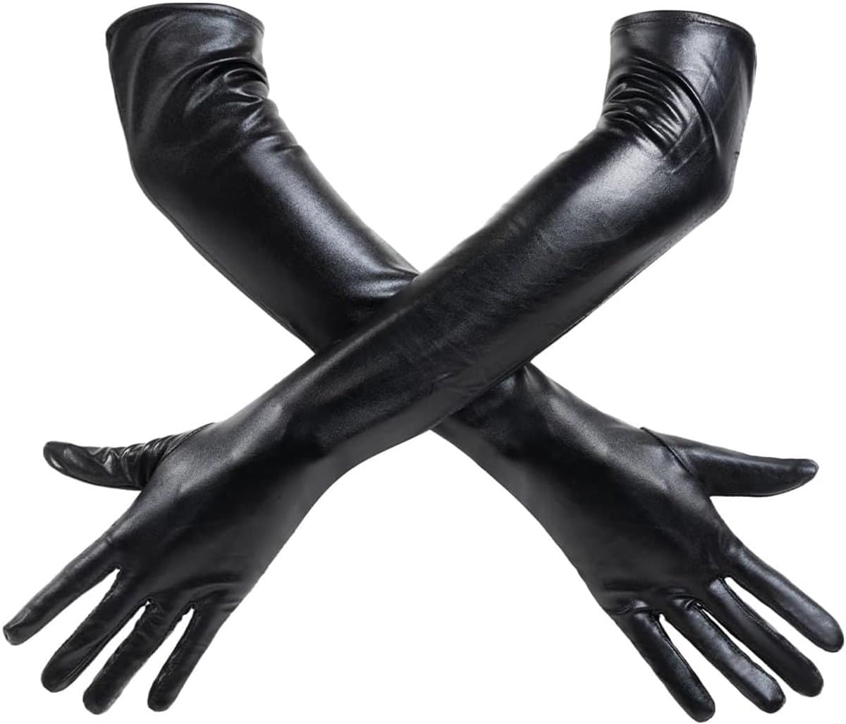 Vrouwen handschoenen 50 cm - glanzend zwart - leerlook - sexy uitstraling voor feesten - ShopVlot — afbeelding 1