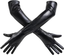 Vrouwen handschoenen 50 cm - glanzend zwart - leerlook - sexy uitstraling voor feesten - ShopVlot — thumbnail 1