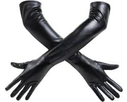 Vrouwen handschoenen 50 cm - glanzend zwart - leerlook - sexy uitstraling voor feesten - ShopVlot