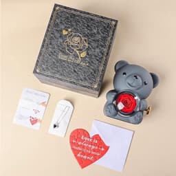 Romantische teddybeer met roos en verborgen sieradendoosje - uniek cadeau voor haar - Valentijnsdag, Moederdag, bruiloften en jubilea — thumbnail 2
