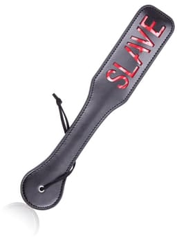 Adultshop - Spankplank SLAVE - kinky - Spankplank SLAVE | Glanzend Zwart PU Leder BDSM Paddle met Rode SLAVE Tekst | Master-Slave Spanking — thumbnail 3