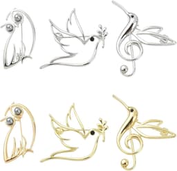 6 Stks 6 Stijlen Vogel Reversspeldjes Gouden Holle Dier Broches Kolibrie Broche Pin Duif Uil Pins Sjaal Gesp Tas Clip voor Vrouwen Mannen — thumbnail 1