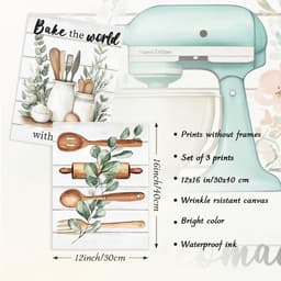 3-delig Farmhouse Bakken Wandkunst, "Bake the World with Love" Mixer & Houten Keukengerei voor Keuken Bakkerij Decor 30x40 cm Niet Ingelijst — thumbnail 4