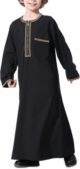 Thobe voor jongens, lange mouwen, Abaya kaftan, Arabische badjas met ritssluiting voor jongens, moslim abaya, gebedskleding voor kinderen jongens — thumbnail 2