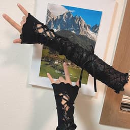 Handschoenen, Kant Handschoenen Zwart en Gothic Tattoo Chokers Roos Prom Opera Wanten Handschoenen voor Vrouwen en Meisjes Vingerloos Elleboog Lengte Vintage Mesh Handschoenen Lolita — thumbnail 4