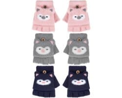 Handschoenen Convertible Flip Top Handschoenen Winter Warm Gebreide Half Vinger Wanten Voor Kinderen Jongen Meisjes 5-10 Jaar