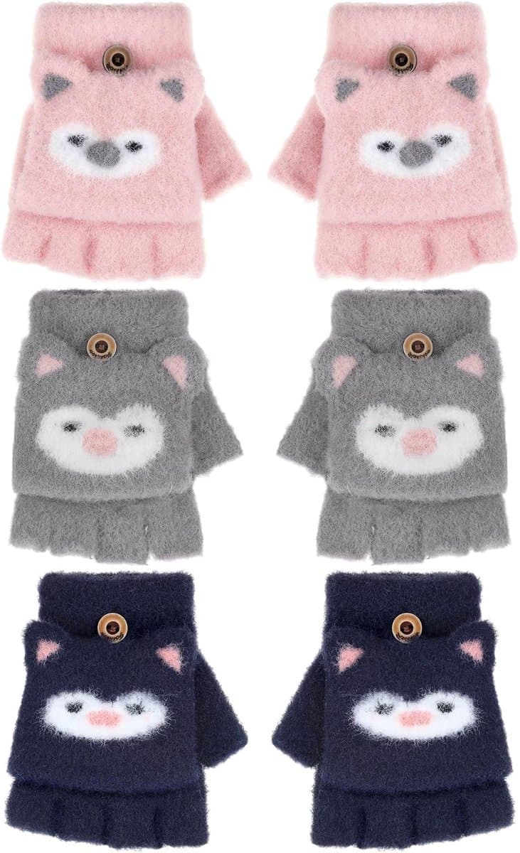 Handschoenen Convertible Flip Top Handschoenen Winter Warm Gebreide Half Vinger Wanten Voor Kinderen Jongen Meisjes 5-10 Jaar — afbeelding 1