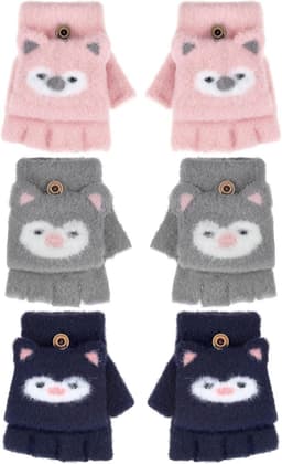 Handschoenen Convertible Flip Top Handschoenen Winter Warm Gebreide Half Vinger Wanten Voor Kinderen Jongen Meisjes 5-10 Jaar — thumbnail 1
