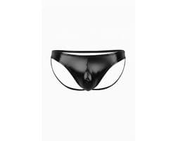 Zwarte Jockstrap met Open Rug Design Glanzend Kunstleder Elastische Pasvorm XS-XL