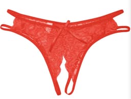 String - Lingerie - Open kruis - Kant - Slipje - Sexy lingerie - Lace - Peek-a-boo string - Ondergoed - Rood - One size (valt klein) - Jonyx — thumbnail 4