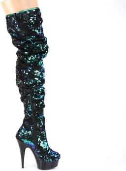 Pleaser - DELIGHT-3004 Plateau overknee Laarzen - US 7 - 37 Shoes - Groen/Zwart — thumbnail 5