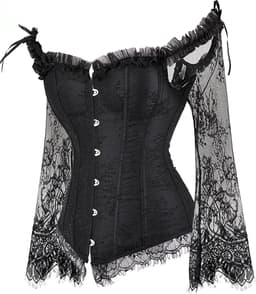 Corset Dames Zwart Kant – Off Shoulder Sexy Lingerie – Lange Mouwen — thumbnail 2