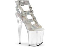 Pleaser - FLAMINGO856RS Sandaal met enkelband, Paaldans schoenen - US 9 - 39 Shoes - Zilverkleurig/Transparant