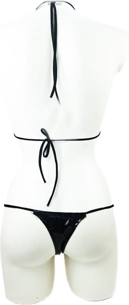 BamBella ® - Bikini string Datex Zwart (Mix Latex en stof) - Onesize - Super sexy dames ondergoed lingerie kleding zwart erotische zwem kleding — thumbnail 3