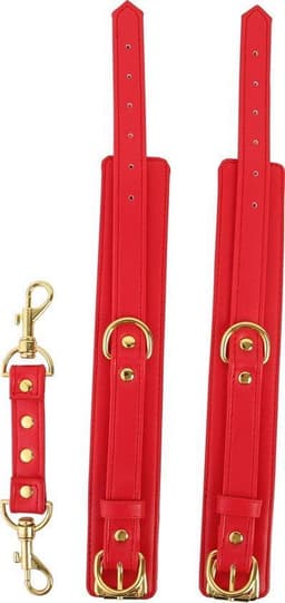Banoch | enkelboeien van pu leer | rood / goud | bondage — thumbnail 5