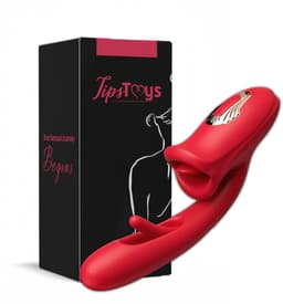 TipsToys® 3-in-1 Vibrator - Clitoris Zuiger en G Spot Stimulator met Likkende Tong - 10 Lik, Bef, Tril, Bijt, Vibratie & Pulse Standen - Dildo Sex Toys - Zuigende Teaser Tepel, Vagina, Clit - Seksspeeltjes voor Vrouwen - IPX6 - Rood — thumbnail 1
