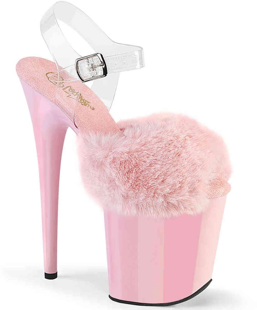 Pleaser - FLAMINGO-808FUR Sandaal met enkelband, Paaldans schoenen - US 6 - 36 Shoes - Roze — afbeelding 1